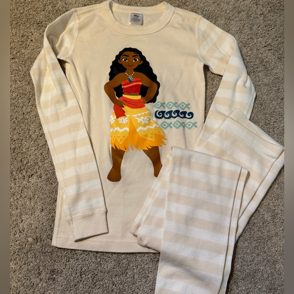Hanna Andersson Size 12 Moana Kids Pajama Set - Cream and Yellow